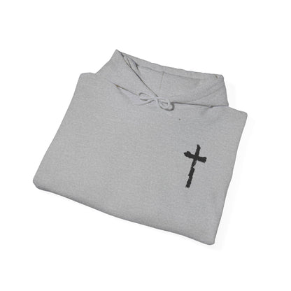 Minimal Cross Hoodie — Small Chest Christian Cross Graphic Hooded Sweatshirt