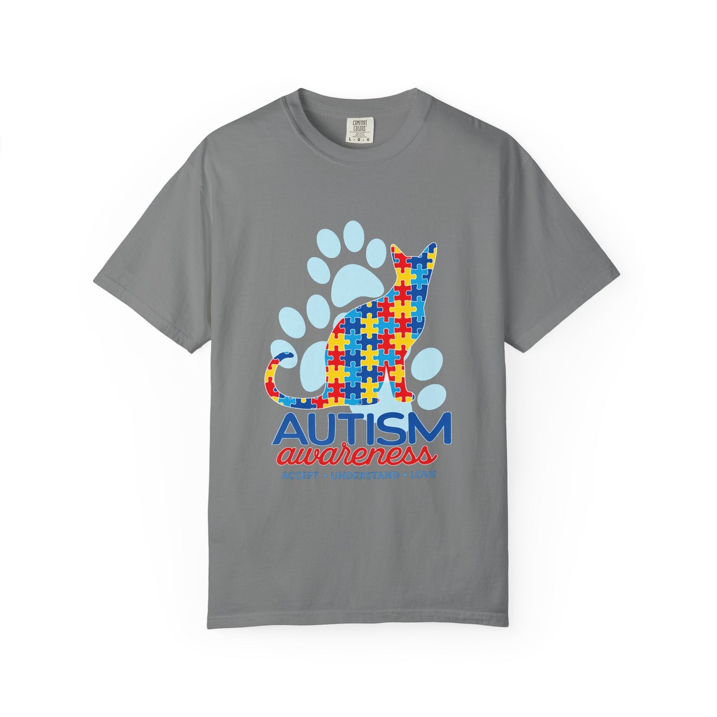 Autism Awareness Puzzle Cat T-shirt | Paw Print Autism Support Tee
