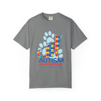 Autism Awareness Puzzle Cat T-shirt | Paw Print Autism Support Tee