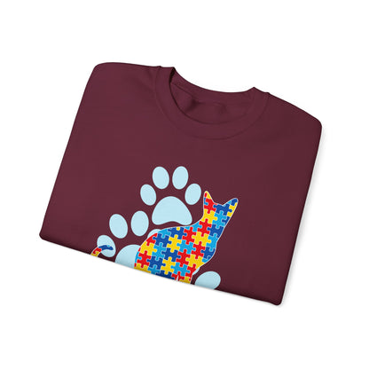 Autism Awareness Puzzle Cat Sweatshirt | Paw Print Design
