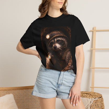Tunnel Rat Raccoon with Headlamp T-Shirt | Forest Night Wildlife Illustration