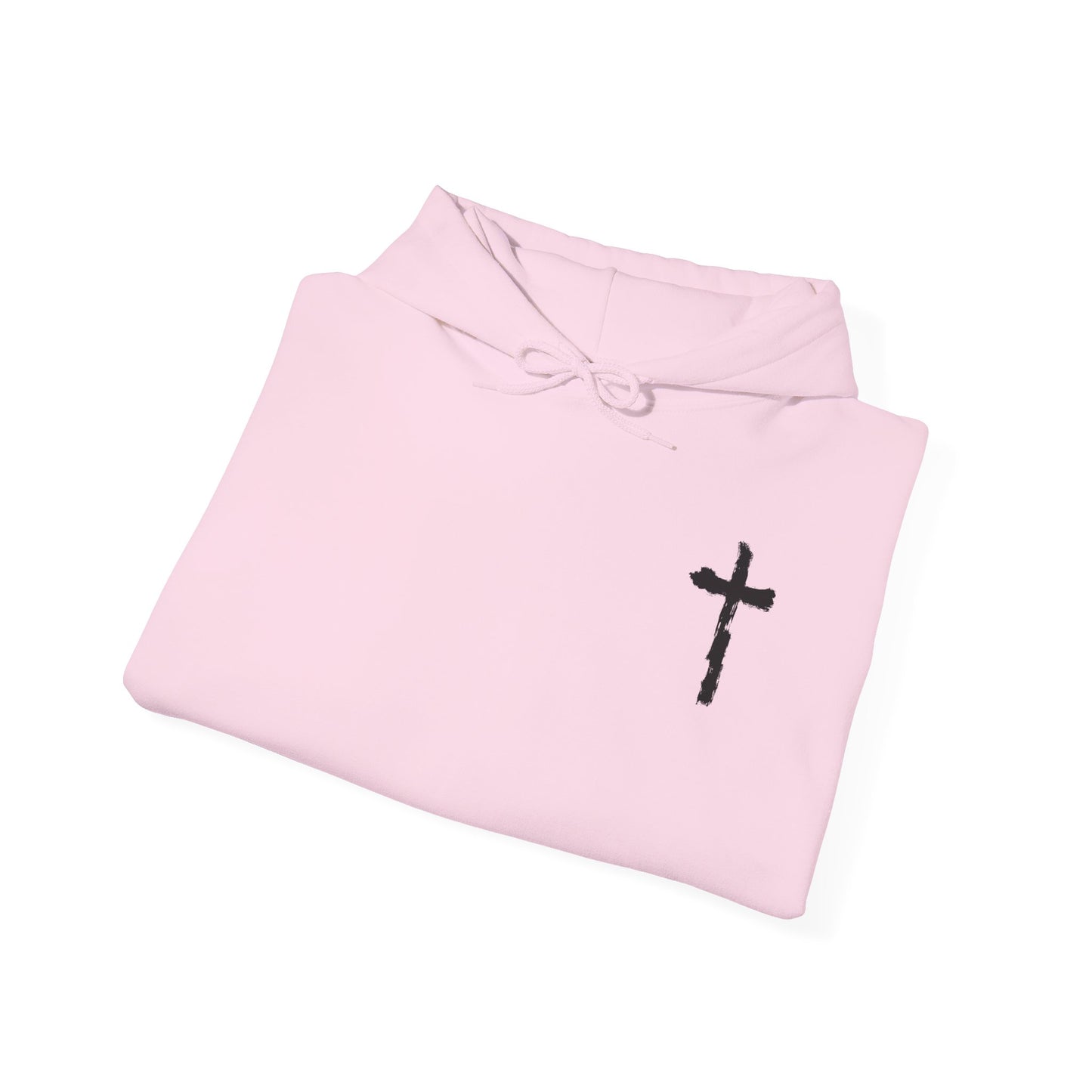 Minimal Cross Hoodie — Small Chest Christian Cross Graphic Hooded Sweatshirt
