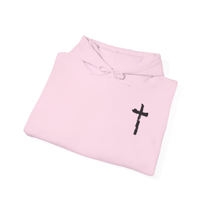 Minimal Cross Hoodie — Small Chest Christian Cross Graphic Hooded Sweatshirt