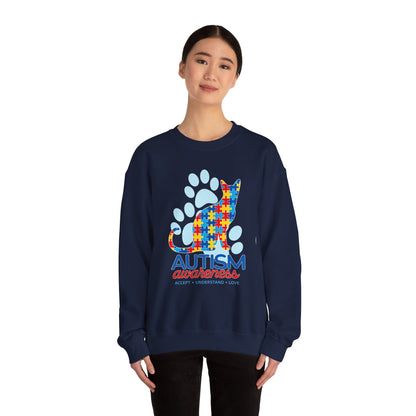 Autism Awareness Puzzle Cat Sweatshirt | Paw Print Design