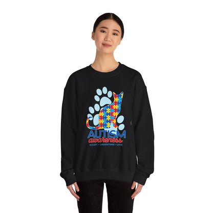 Autism Awareness Puzzle Cat Sweatshirt | Paw Print Design