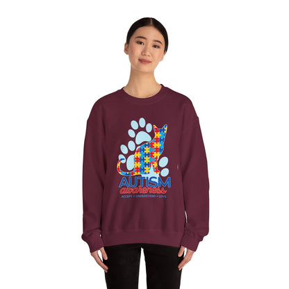 Autism Awareness Puzzle Cat Sweatshirt | Paw Print Design