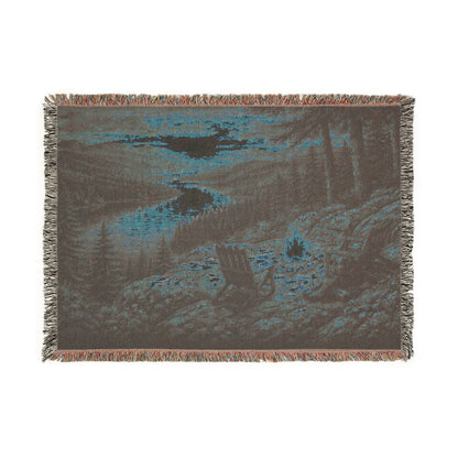 Copy of Pixelated Campfire Camping Landscape Woven Blanket | Rustic Cabin Throw