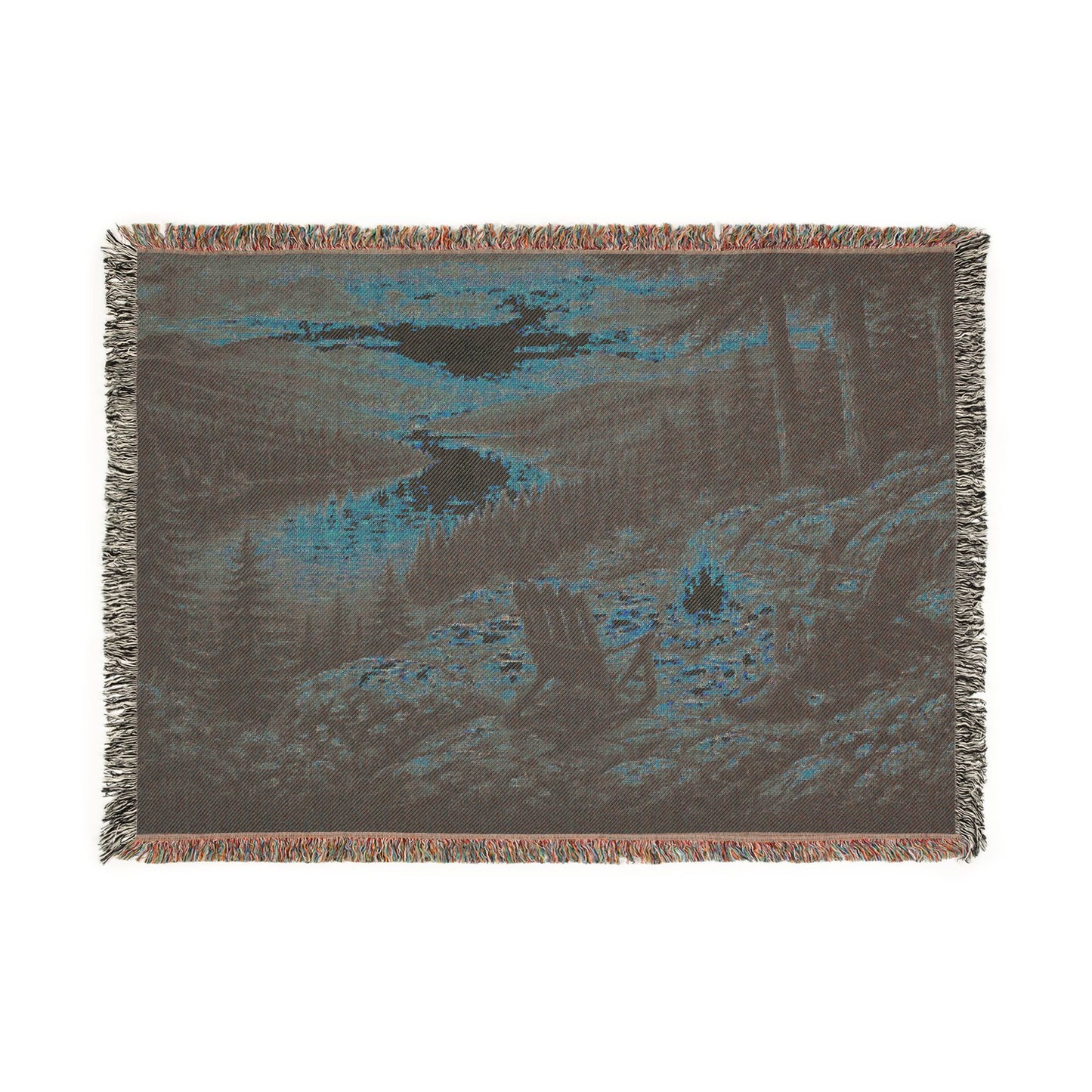 Copy of Pixelated Campfire Camping Landscape Woven Blanket | Rustic Cabin Throw