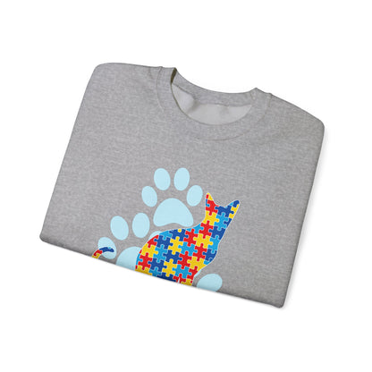 Autism Awareness Puzzle Cat Sweatshirt | Paw Print Design