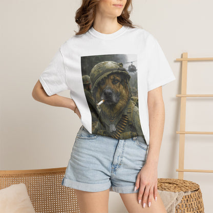 Soldier Dog Smoking Cigar T-Shirt | Military Canine Portrait, Retro Combat Art