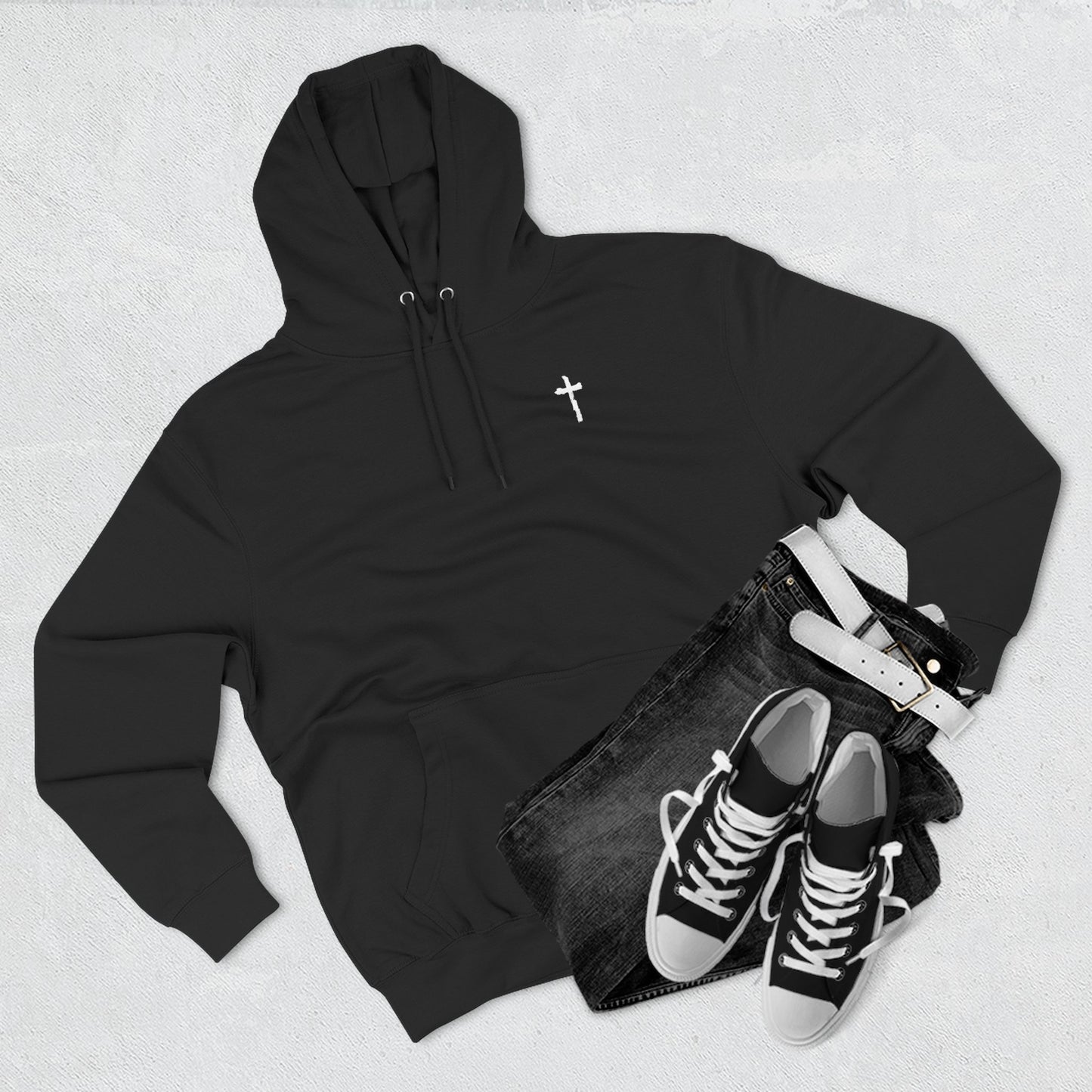 Jesus Typography Cross Hoodie | Christian Faith Religious Pullover | Black