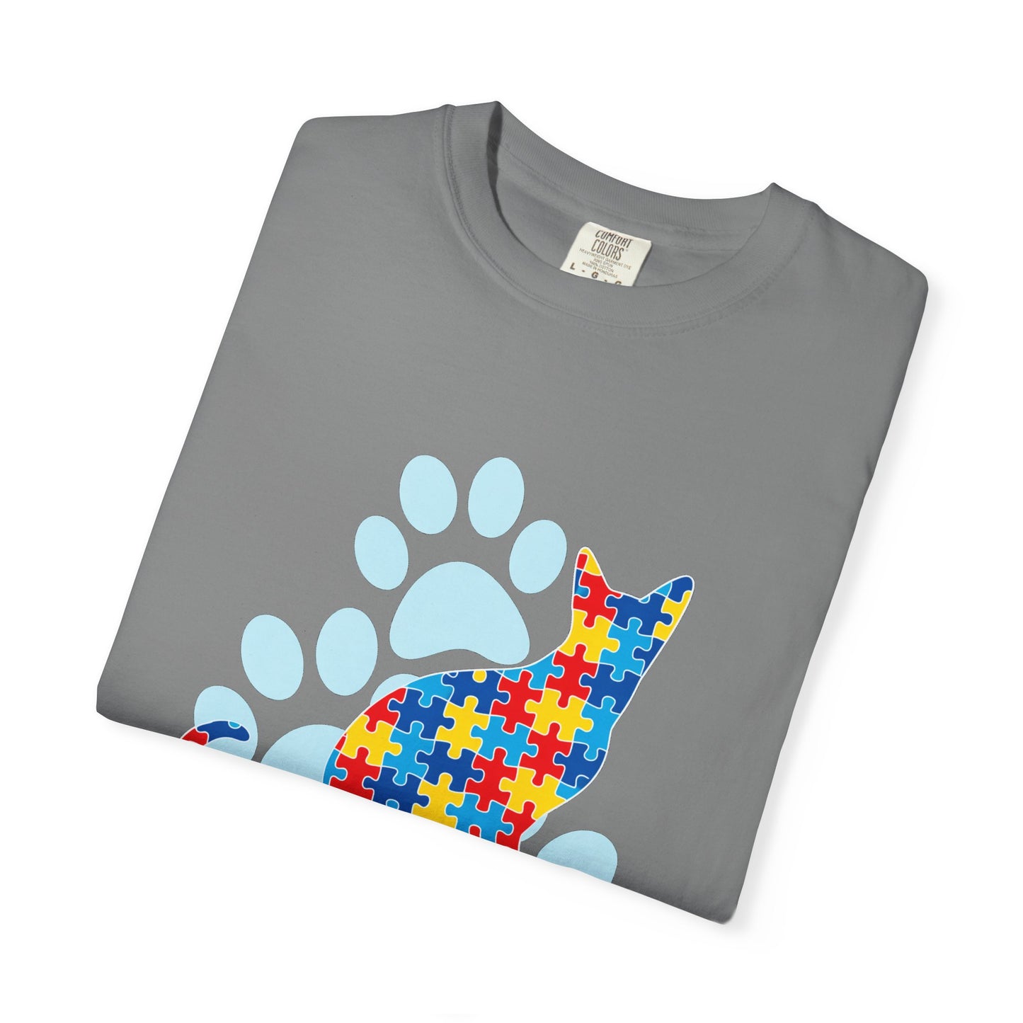Autism Awareness Puzzle Cat T-shirt | Paw Print Autism Support Tee
