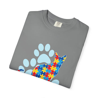 Autism Awareness Puzzle Cat T-shirt | Paw Print Autism Support Tee