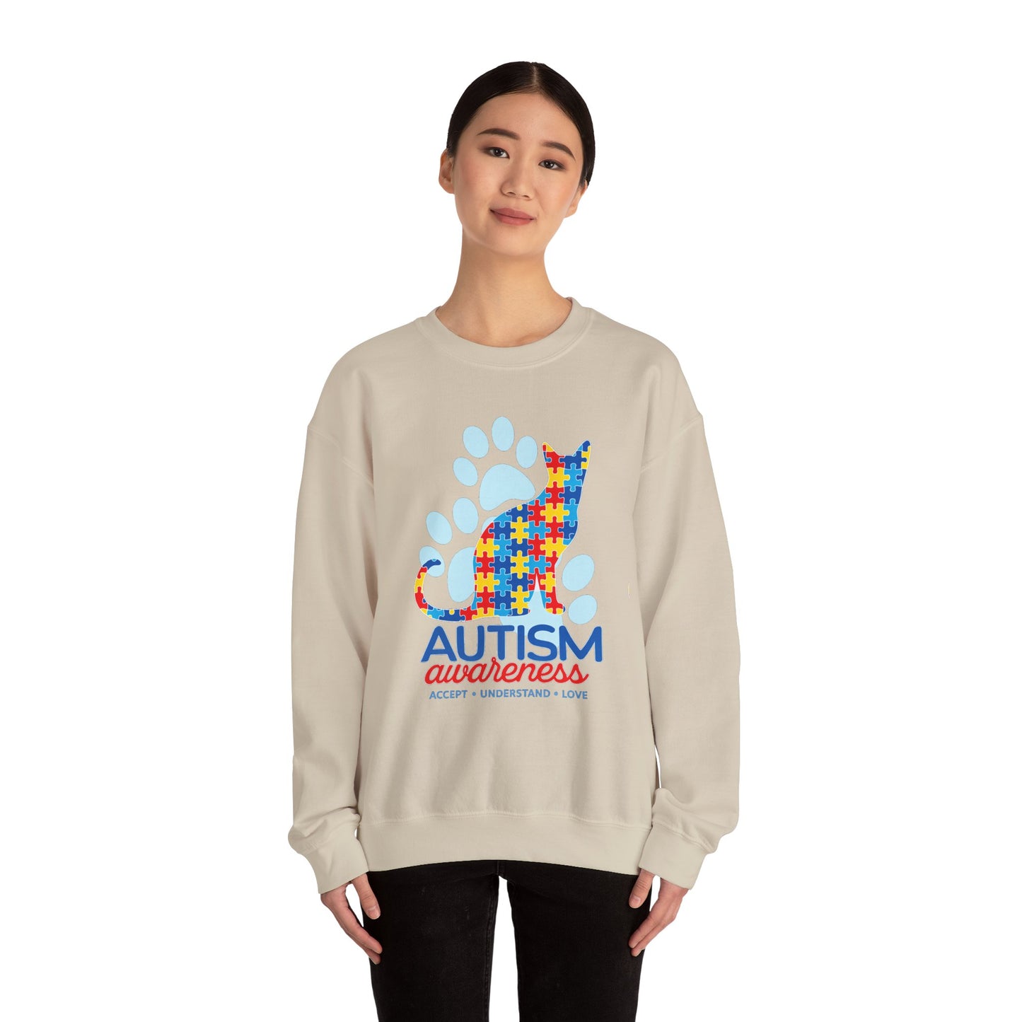 Autism Awareness Puzzle Cat Sweatshirt | Paw Print Design