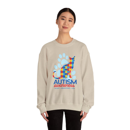 Autism Awareness Puzzle Cat Sweatshirt | Paw Print Design