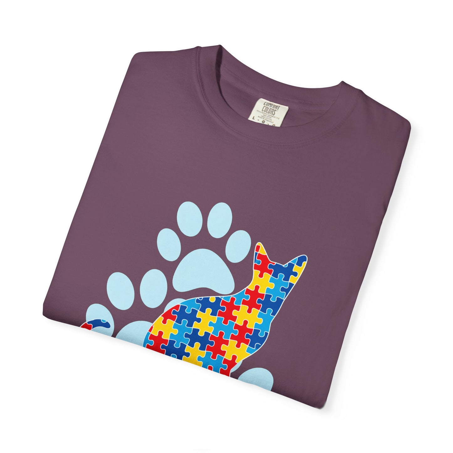 Autism Awareness Puzzle Cat T-shirt | Paw Print Autism Support Tee