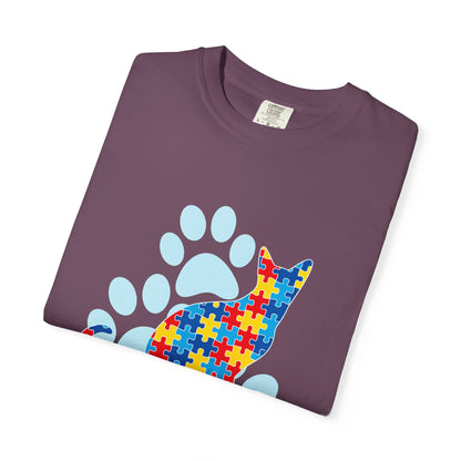Autism Awareness Puzzle Cat T-shirt | Paw Print Autism Support Tee