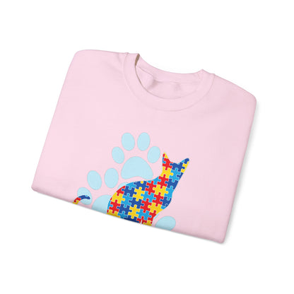 Autism Awareness Puzzle Cat Sweatshirt | Paw Print Design