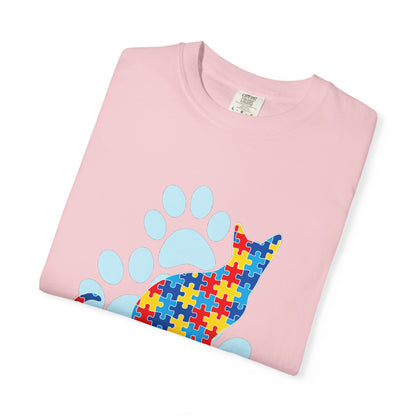 Autism Awareness Puzzle Cat T-shirt | Paw Print Autism Support Tee