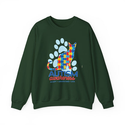 Autism Awareness Puzzle Cat Sweatshirt | Paw Print Design