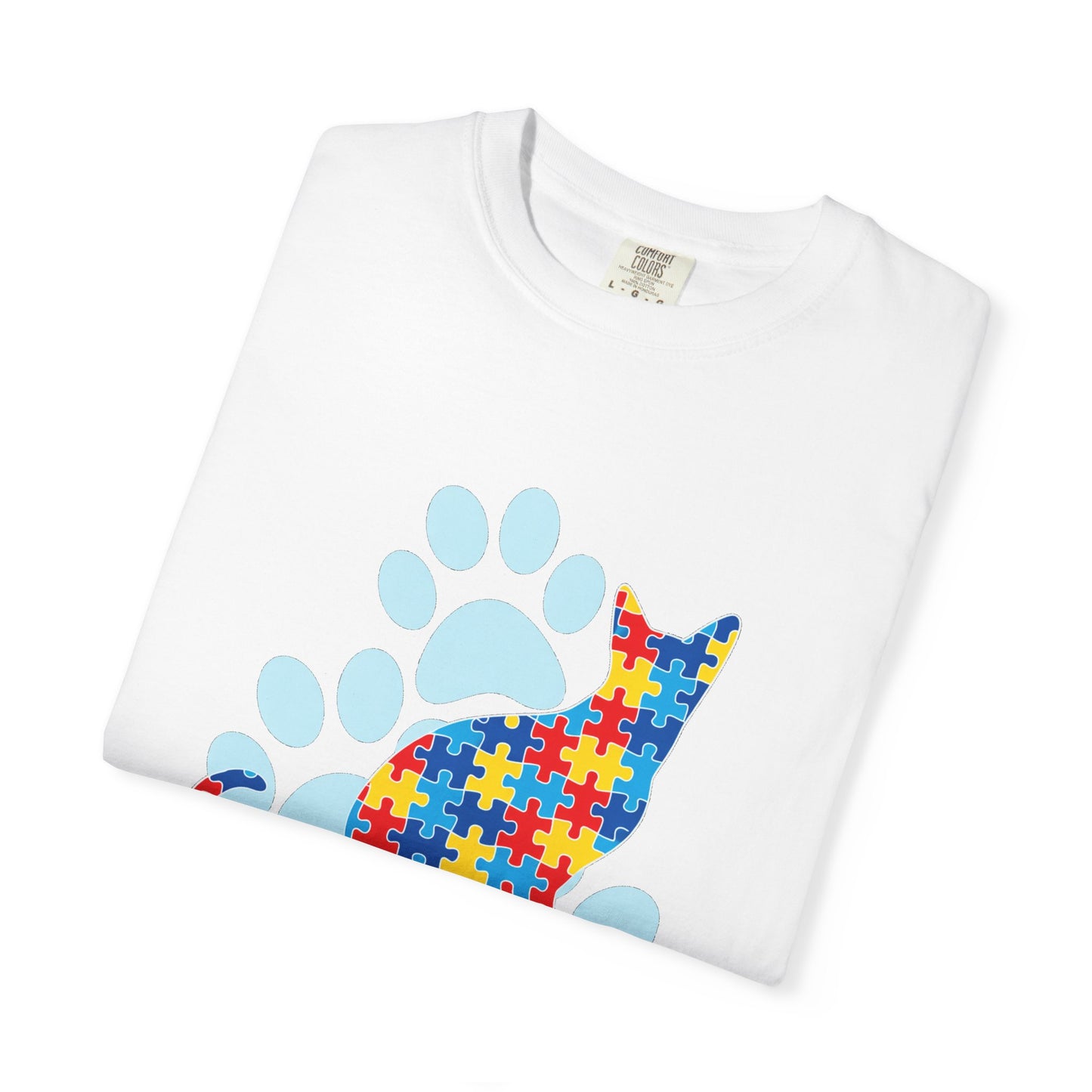 Autism Awareness Puzzle Cat T-shirt | Paw Print Autism Support Tee