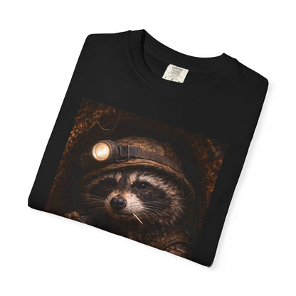 Tunnel Rat Raccoon with Headlamp T-Shirt | Forest Night Wildlife Illustration