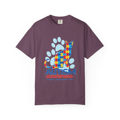 Autism Awareness Puzzle Cat T-shirt | Paw Print Autism Support Tee