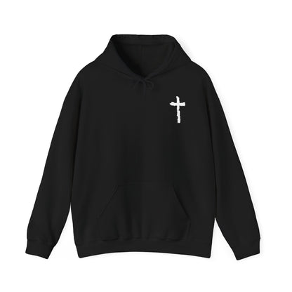 Minimal Cross Hoodie — Small Chest Christian Cross Graphic Hooded Sweatshirt