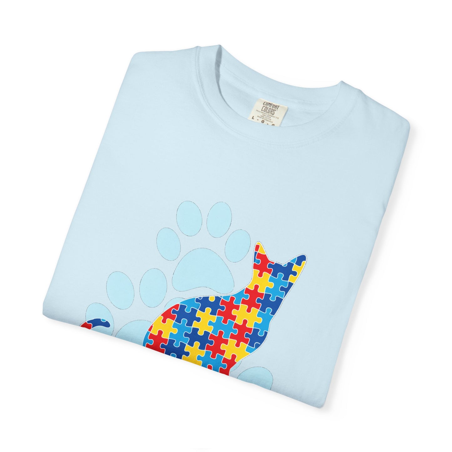 Autism Awareness Puzzle Cat T-shirt | Paw Print Autism Support Tee