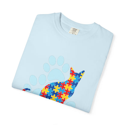 Autism Awareness Puzzle Cat T-shirt | Paw Print Autism Support Tee