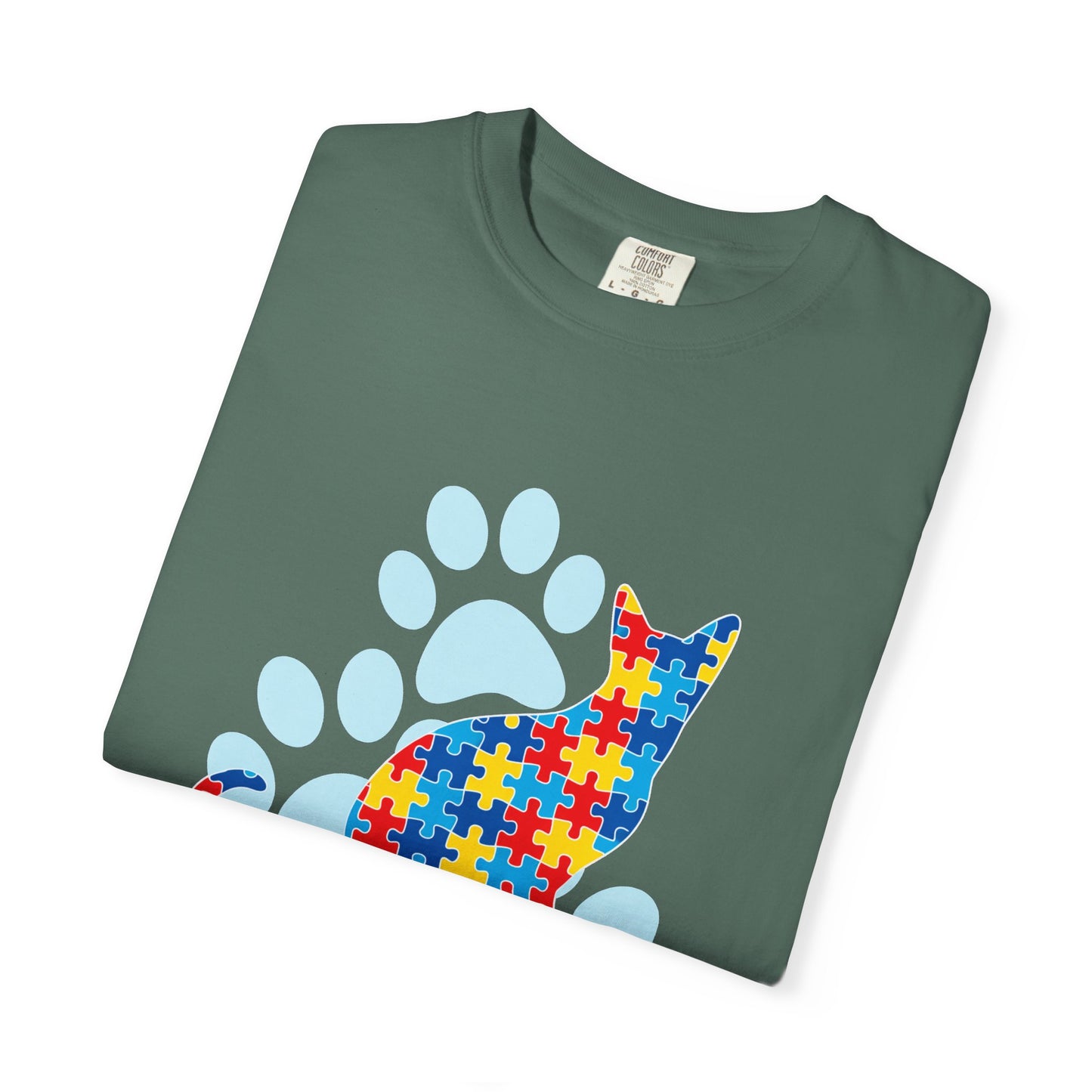Autism Awareness Puzzle Cat T-shirt | Paw Print Autism Support Tee