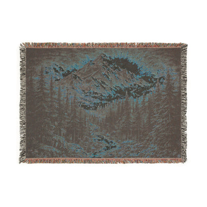 Pixelated Mountain Landscape Woven Blanket | Rustic Cabin Throw