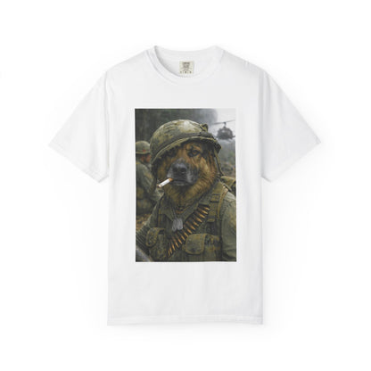 Soldier Dog Smoking Cigar T-Shirt | Military Canine Portrait, Retro Combat Art
