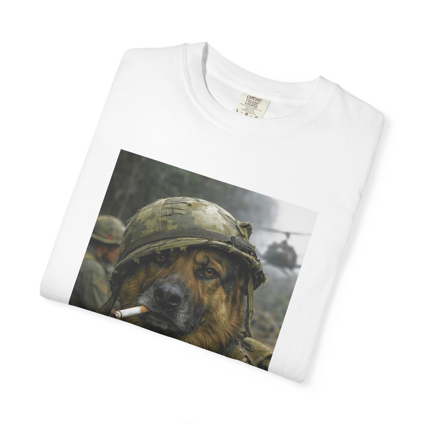 Soldier Dog Smoking Cigar T-Shirt | Military Canine Portrait, Retro Combat Art