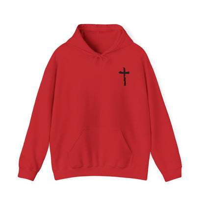 Minimal Cross Hoodie — Small Chest Christian Cross Graphic Hooded Sweatshirt
