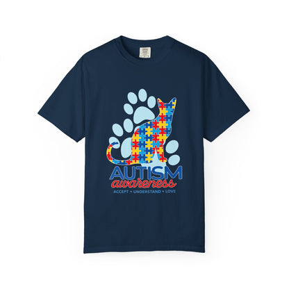 Autism Awareness Puzzle Cat T-shirt | Paw Print Autism Support Tee