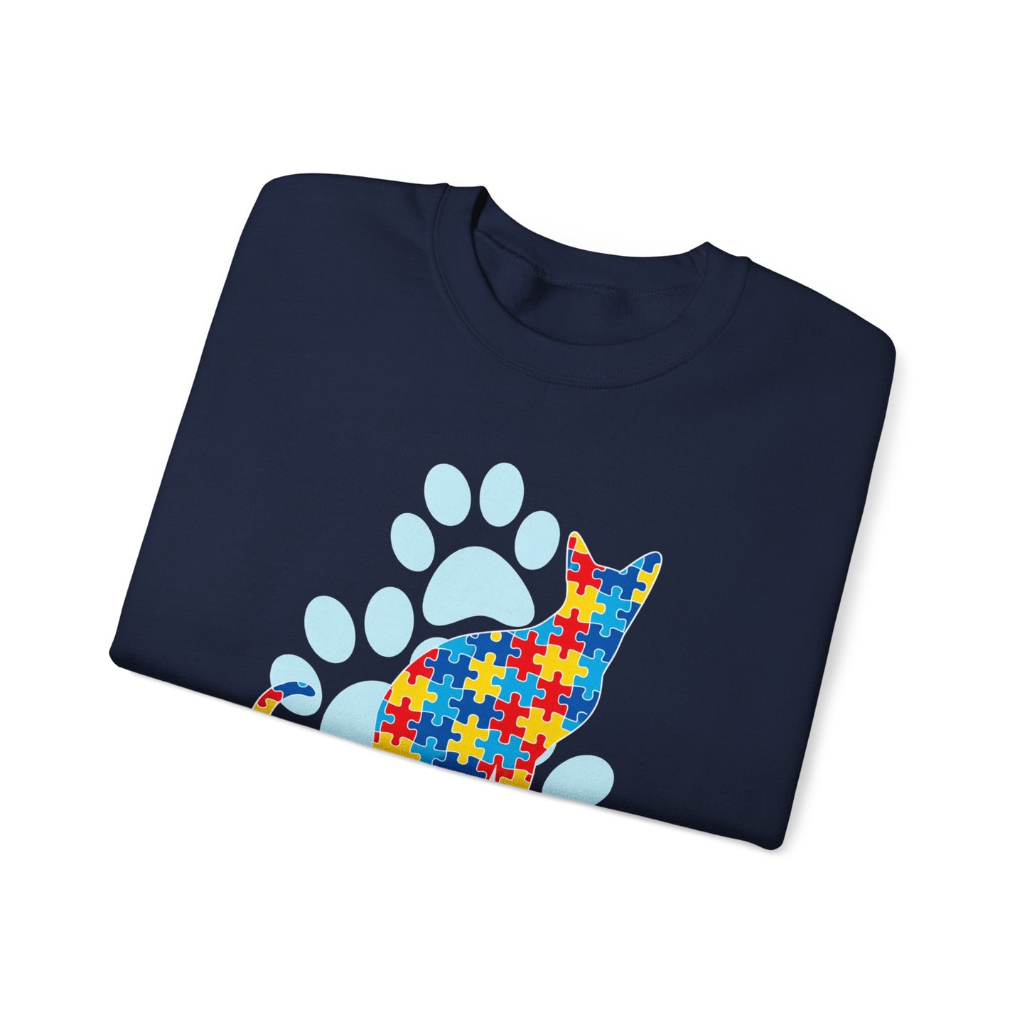 Autism Awareness Puzzle Cat Sweatshirt | Paw Print Design