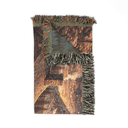 Copy of Copy of Pixelated Cabin And River Landscape Woven Blanket | Rustic Cabin Throw