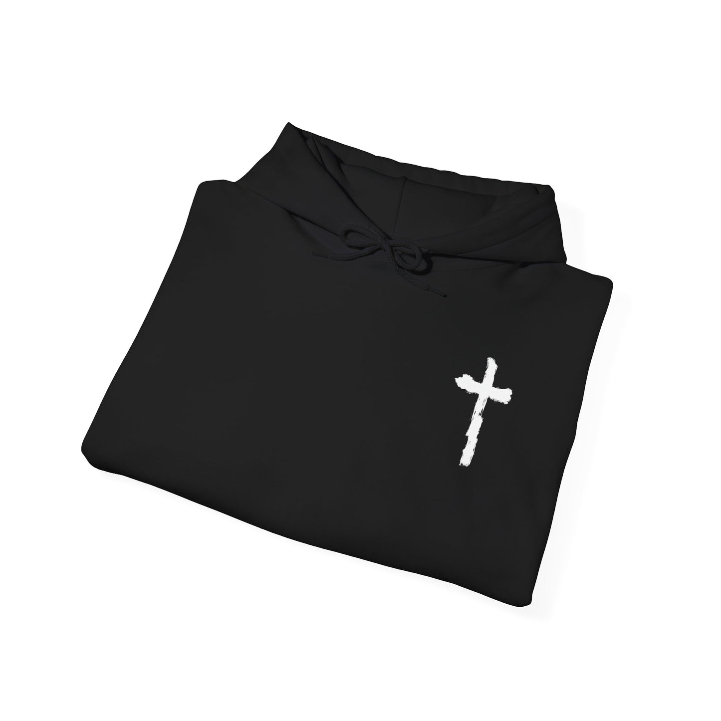 Minimal Cross Hoodie — Small Chest Christian Cross Graphic Hooded Sweatshirt