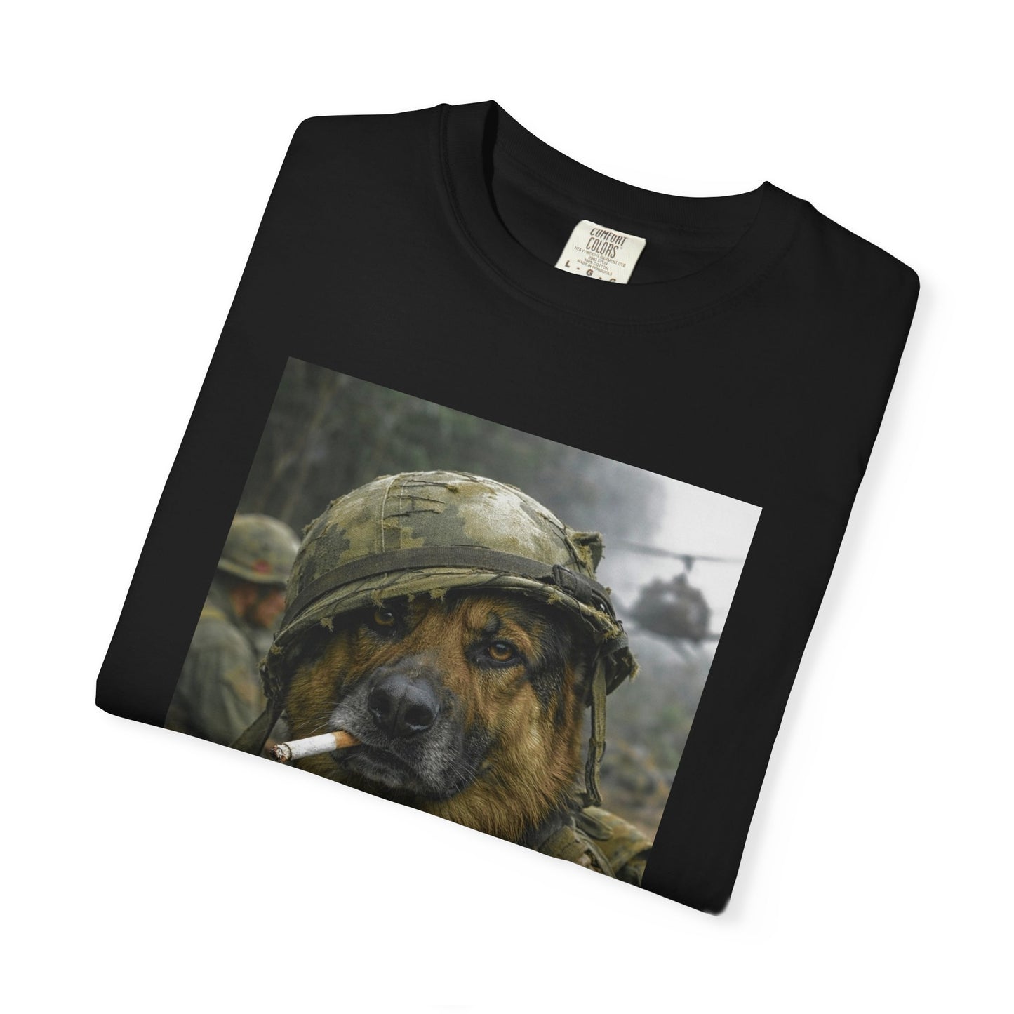 Soldier Dog Smoking Cigar T-Shirt | Military Canine Portrait, Retro Combat Art