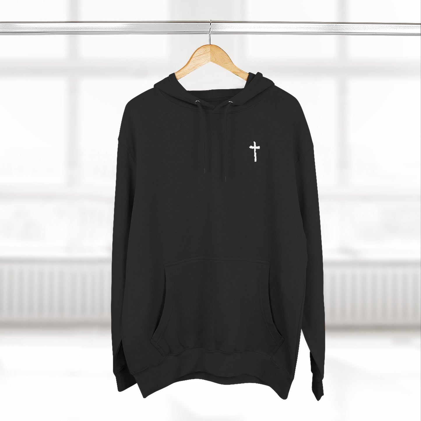 Jesus Typography Cross Hoodie | Christian Faith Religious Pullover | Black