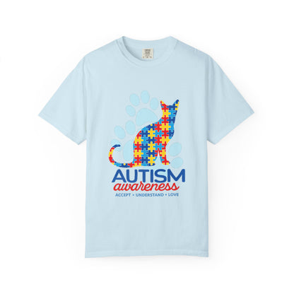 Autism Awareness Puzzle Cat T-shirt | Paw Print Autism Support Tee