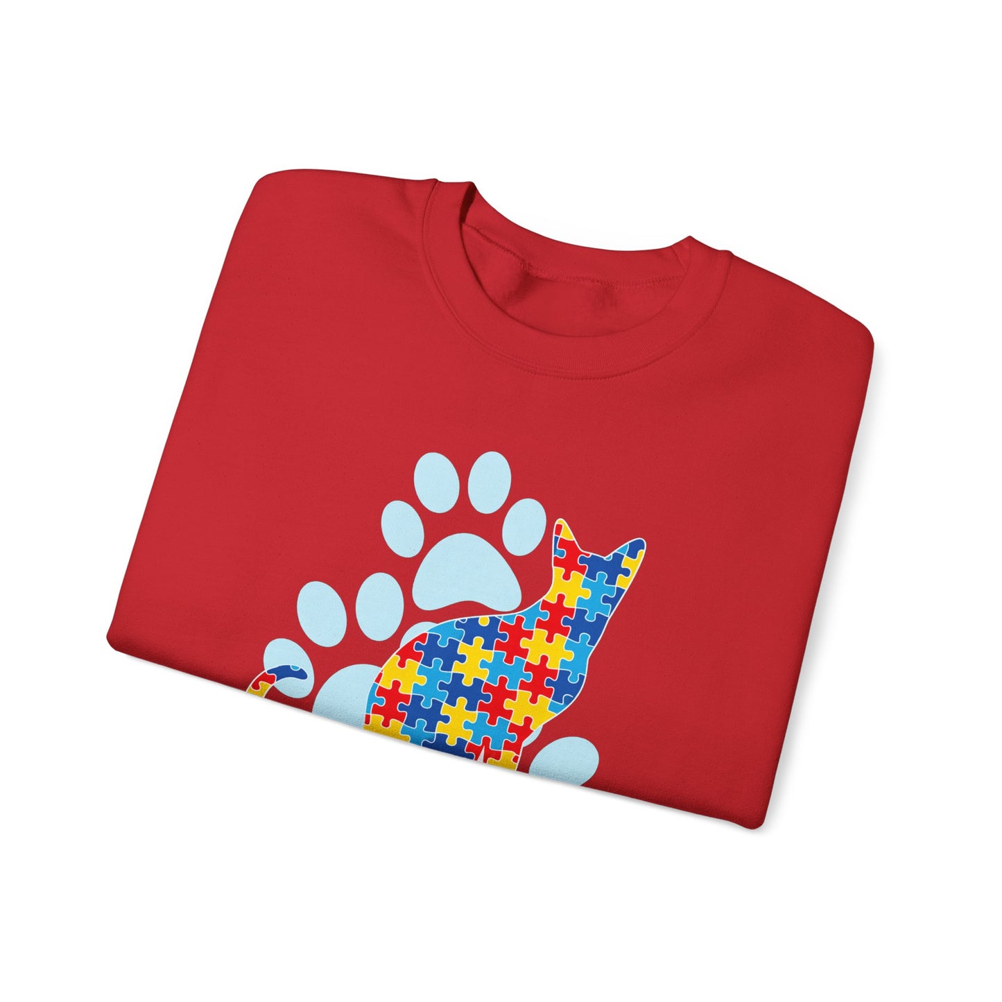 Autism Awareness Puzzle Cat Sweatshirt | Paw Print Design