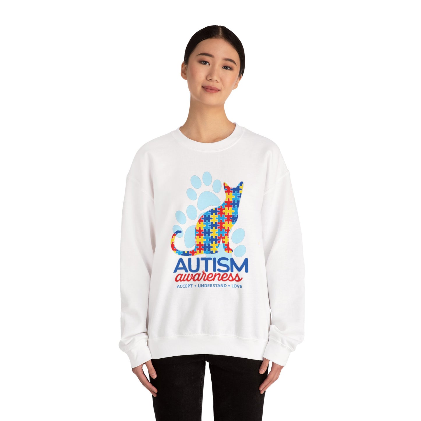 Autism Awareness Puzzle Cat Sweatshirt | Paw Print Design