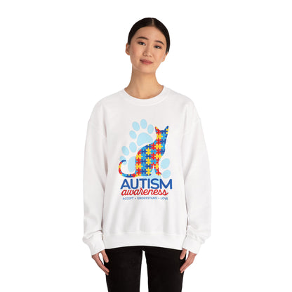 Autism Awareness Puzzle Cat Sweatshirt | Paw Print Design