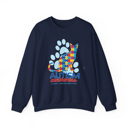 Autism Awareness Puzzle Cat Sweatshirt | Paw Print Design