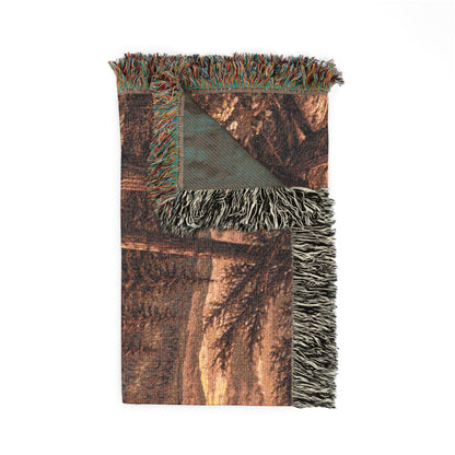 Copy of Pixelated Campfire Camping Landscape Woven Blanket | Rustic Cabin Throw
