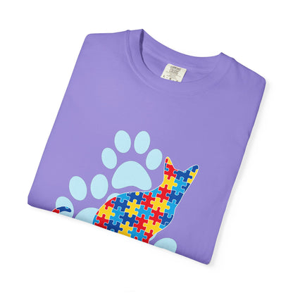 Autism Awareness Puzzle Cat T-shirt | Paw Print Autism Support Tee