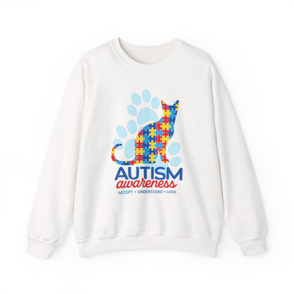Autism Awareness Puzzle Cat Sweatshirt | Paw Print Design