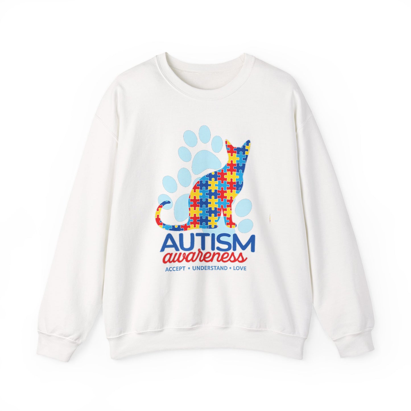 Autism Awareness Puzzle Cat Sweatshirt | Paw Print Design